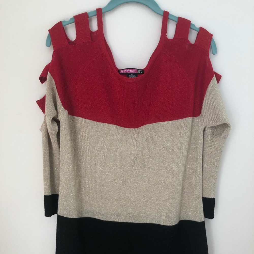 Say What? Vintage Color Block Sparkle Sweater